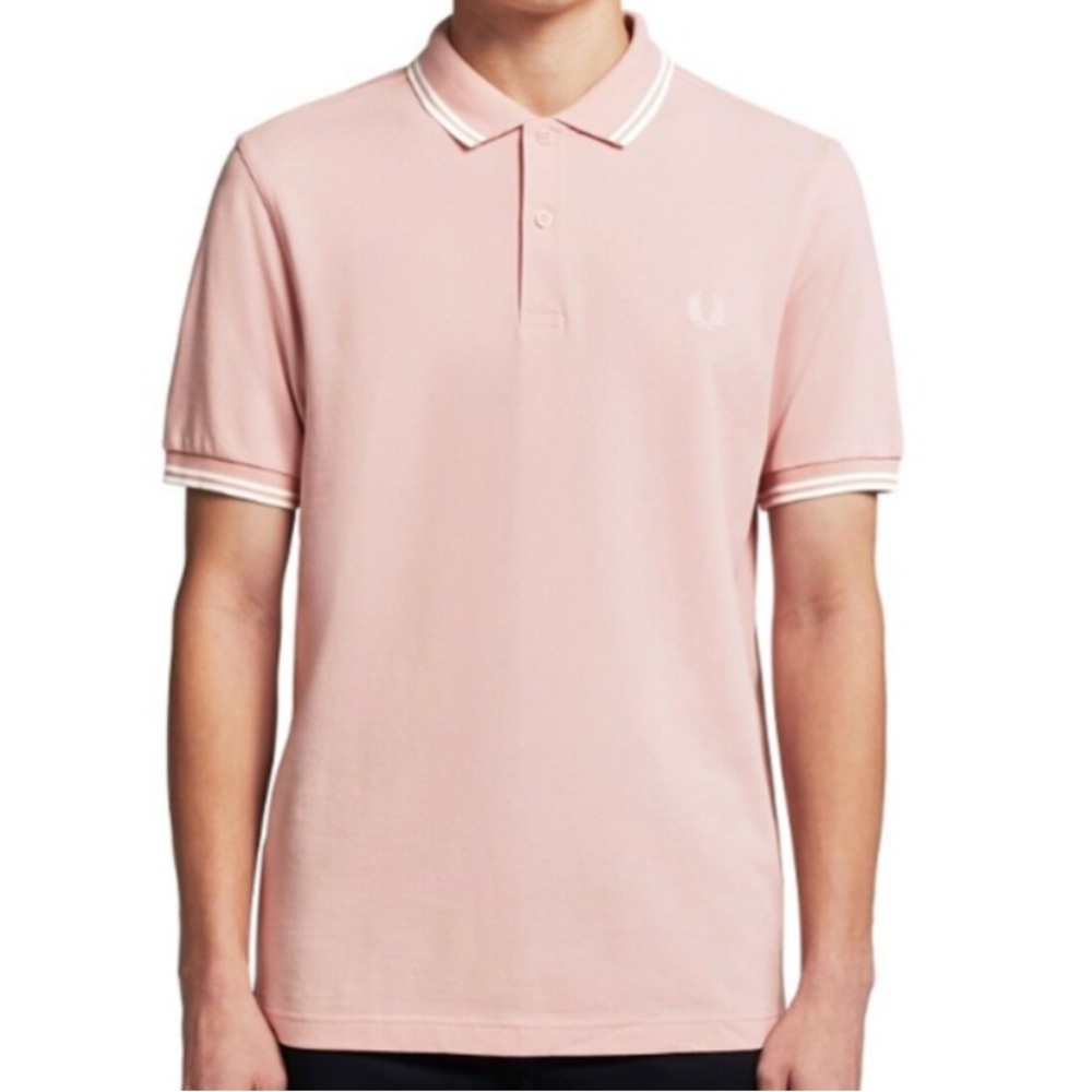 Fred Perry Men’s Twin Tipped Pink Polo with White Twin Tipping NWT Small